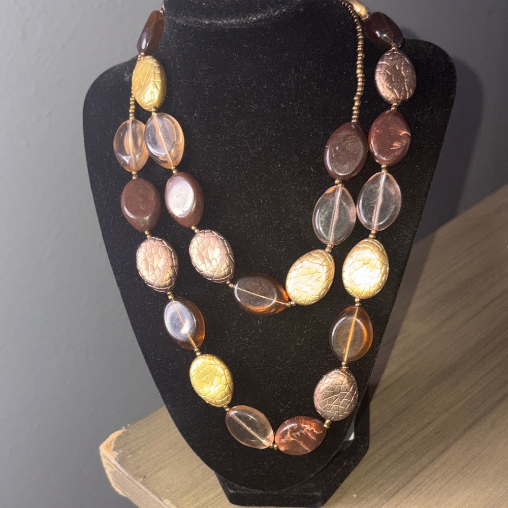 Multi-Strand Brown and Gold Glass Bead Necklace
